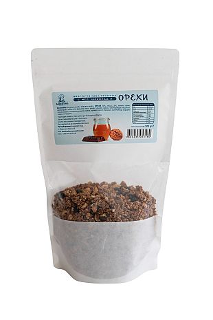 Безглутенова гранола с орехи, мед и шоколад